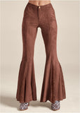 Faux Suede Flare Pants Brown Multi