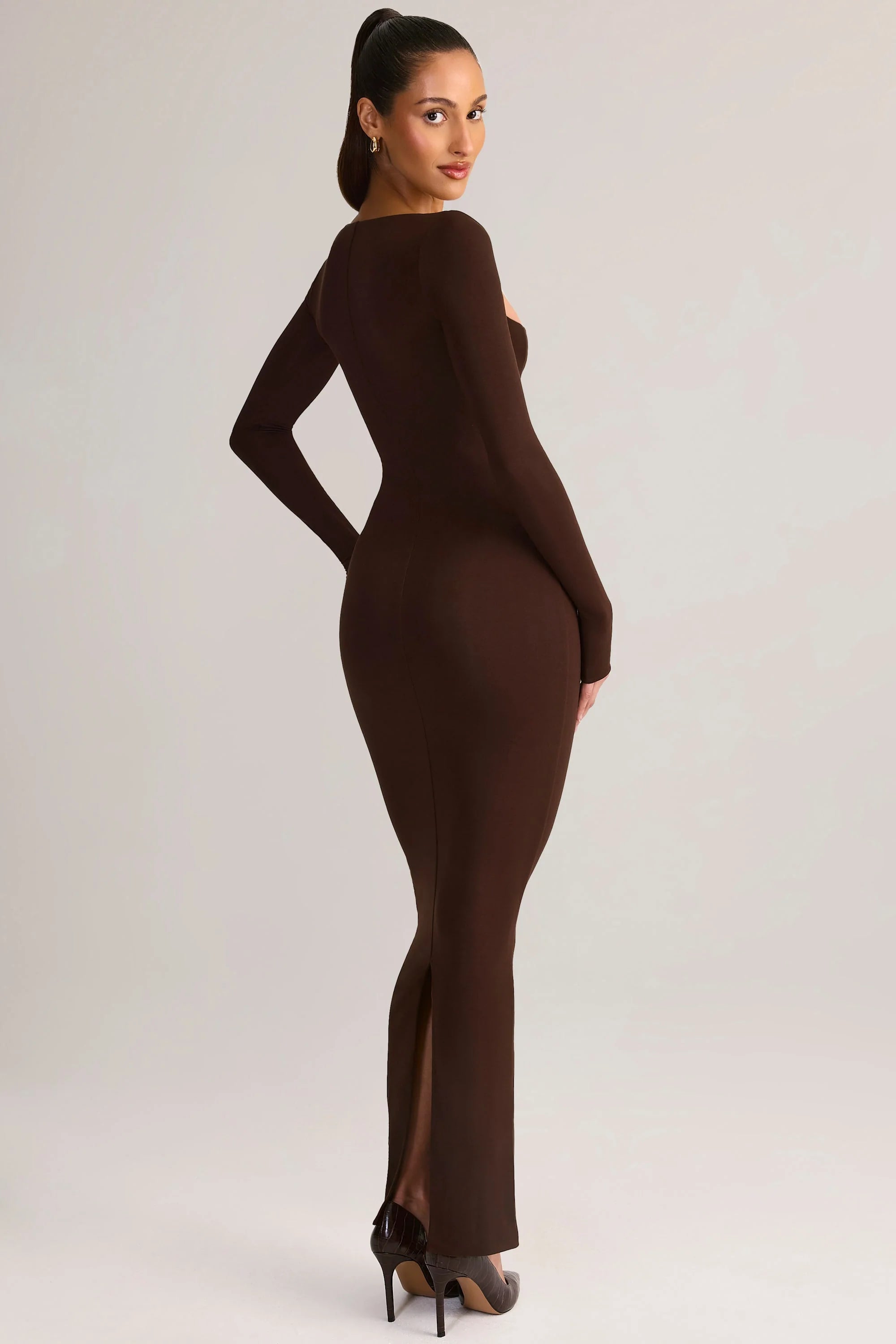 Modal Square Neck Bodycon Maxi Dress in Chocolate Brown