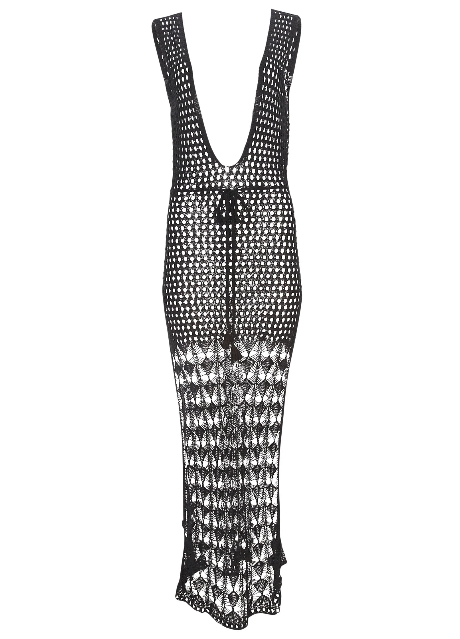 Crochet Maxi Cover Up Dress Jet Black