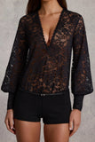 Sheer Lace Plunge Neck Loose Fit Playsuit in Black
