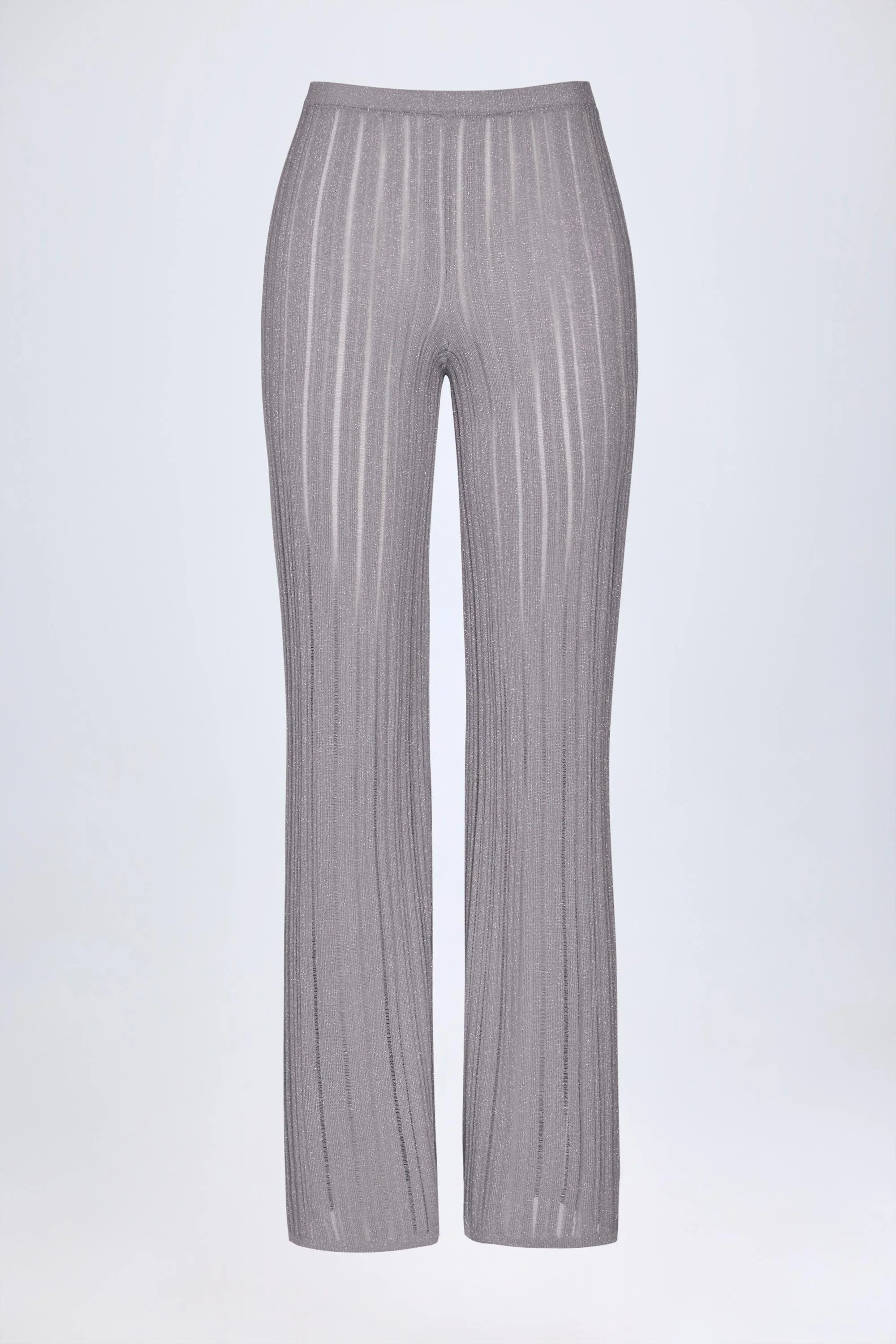 Mid Rise Flared Trousers in Silver