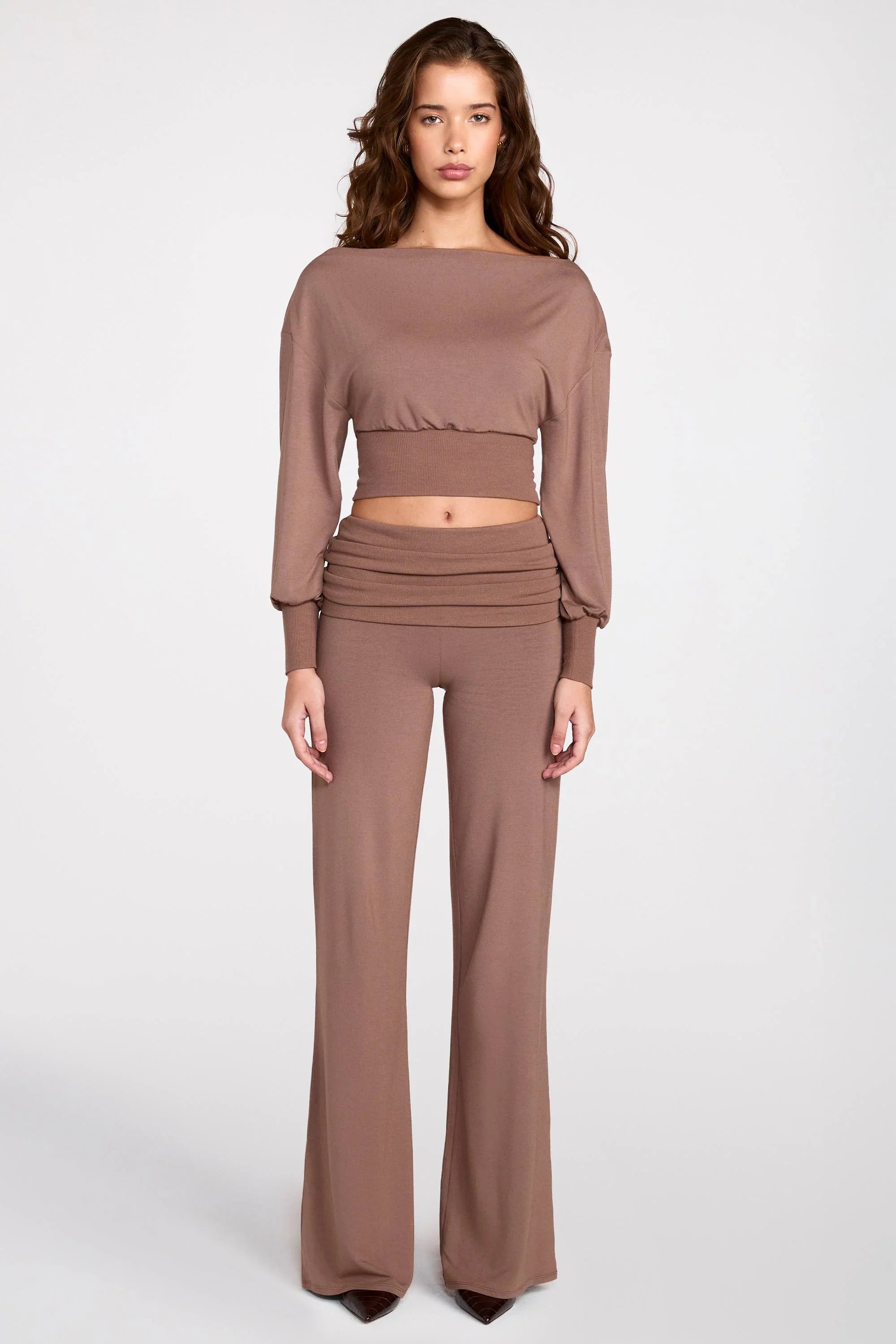 Modal Low Rise Straight Leg Trousers in Mocha