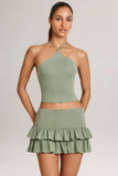 Modal Ruffle Mid Rise Mini Skort in Sage Green