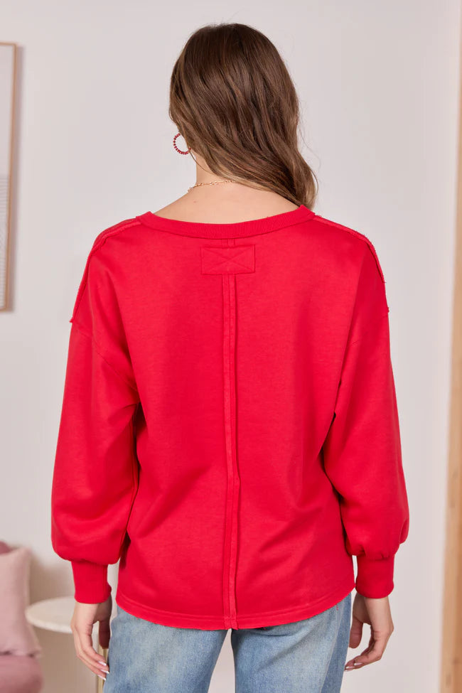 Masyn Red V Neck Pullover