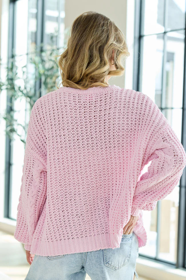 Palmer Pink Chenille Cable Knit Cardigan