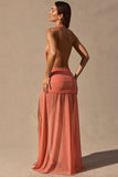 Cowl Neck Plunge Maxi Dress in Coral