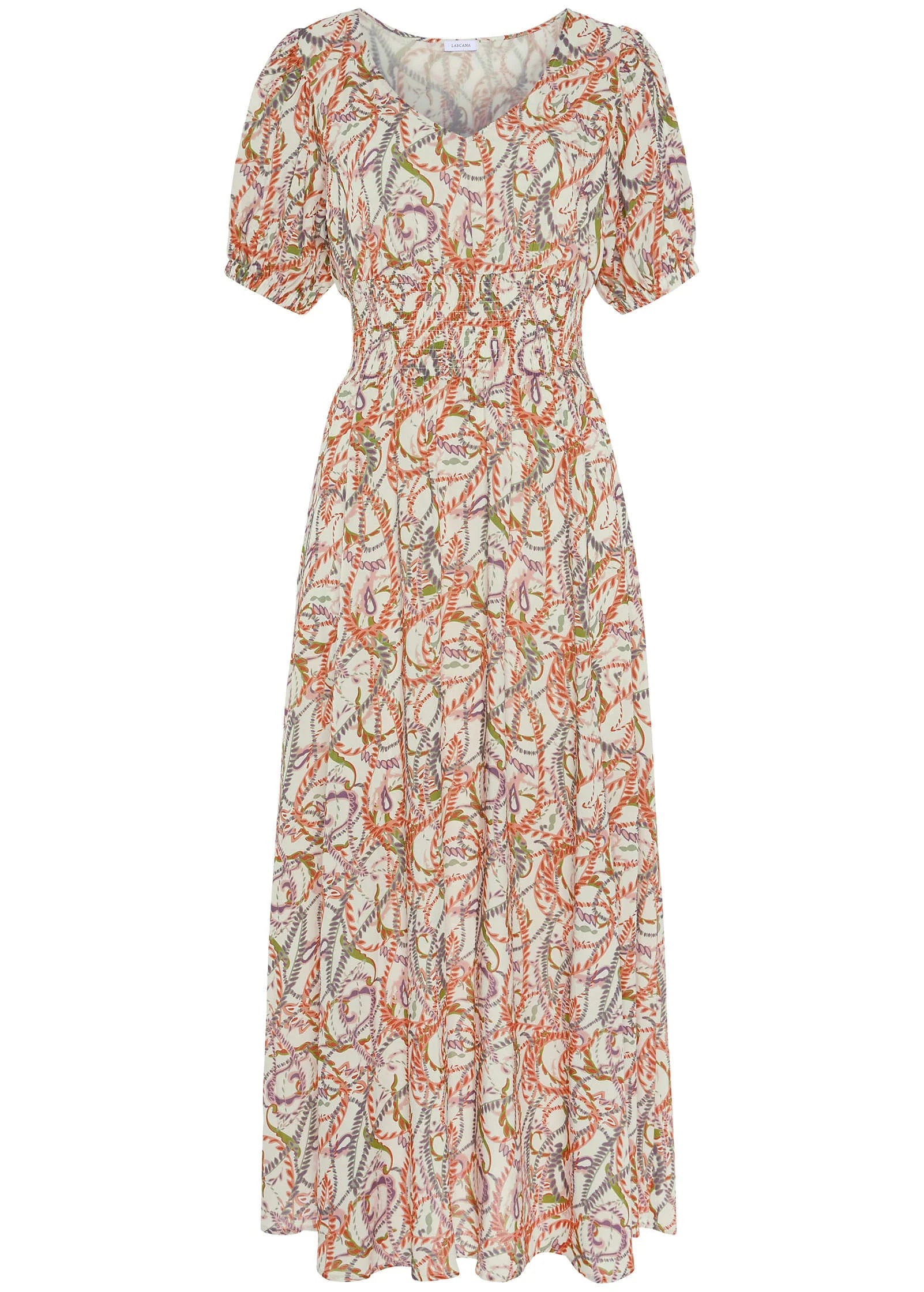 V Neck Maxi Dress White Multi