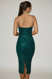 Embellished Sweetheart Neck Midi Dress in Teal Green