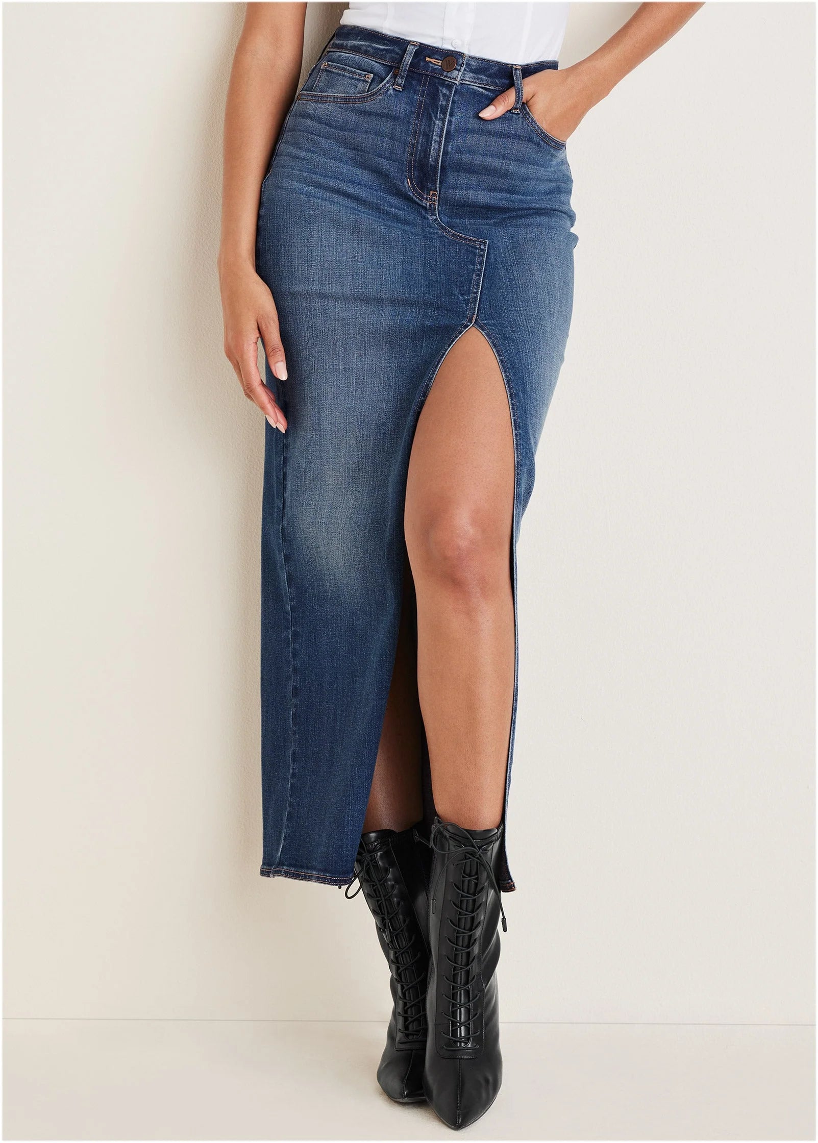 Denim Maxi Skirt Medium Wash