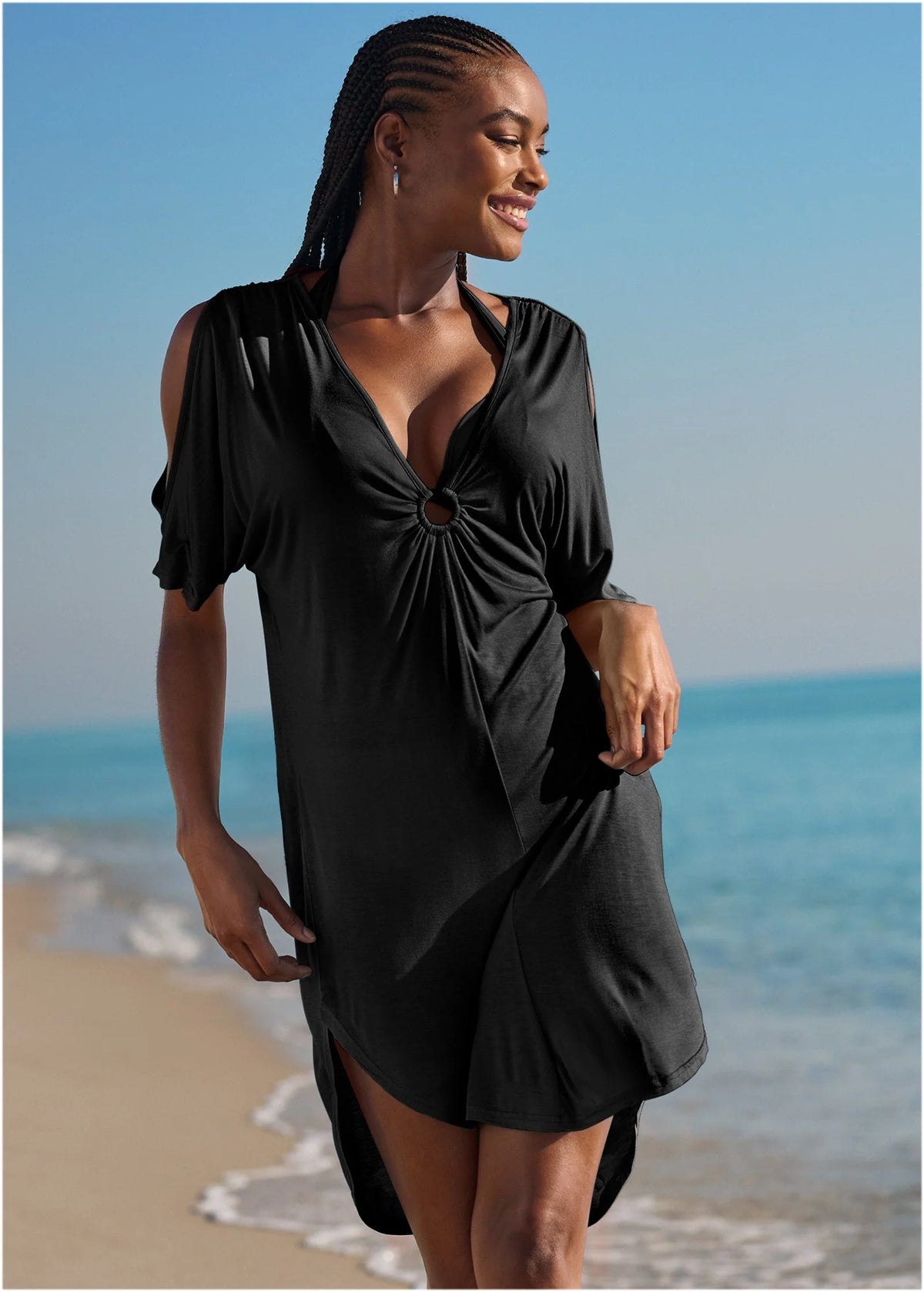 Ring Front Dolman Cover Up Black Beauty