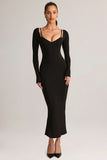 Modal Peekaboo Long Sleeve Midi Dress in Black