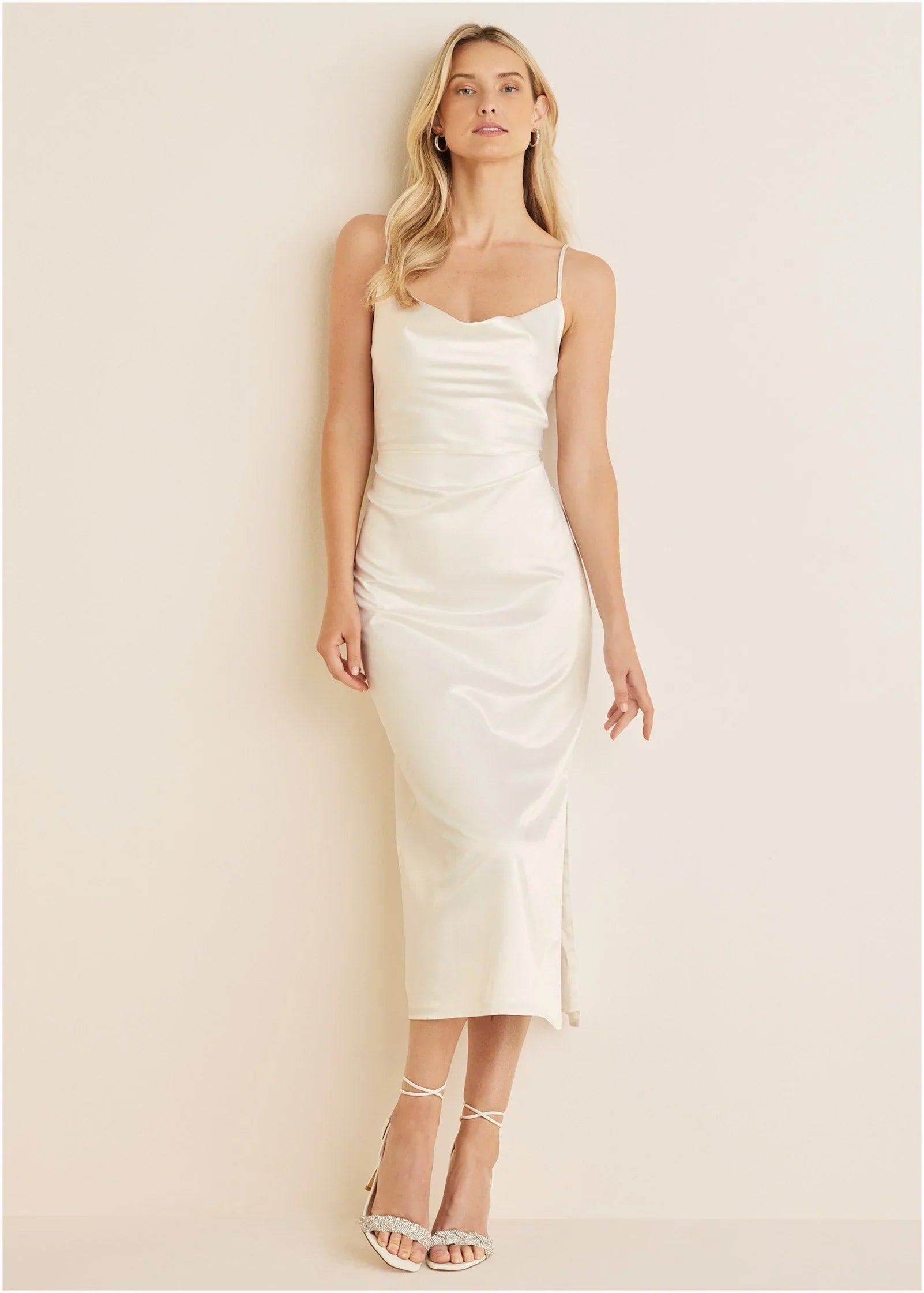 Cowl Neck Slip Dress Off White