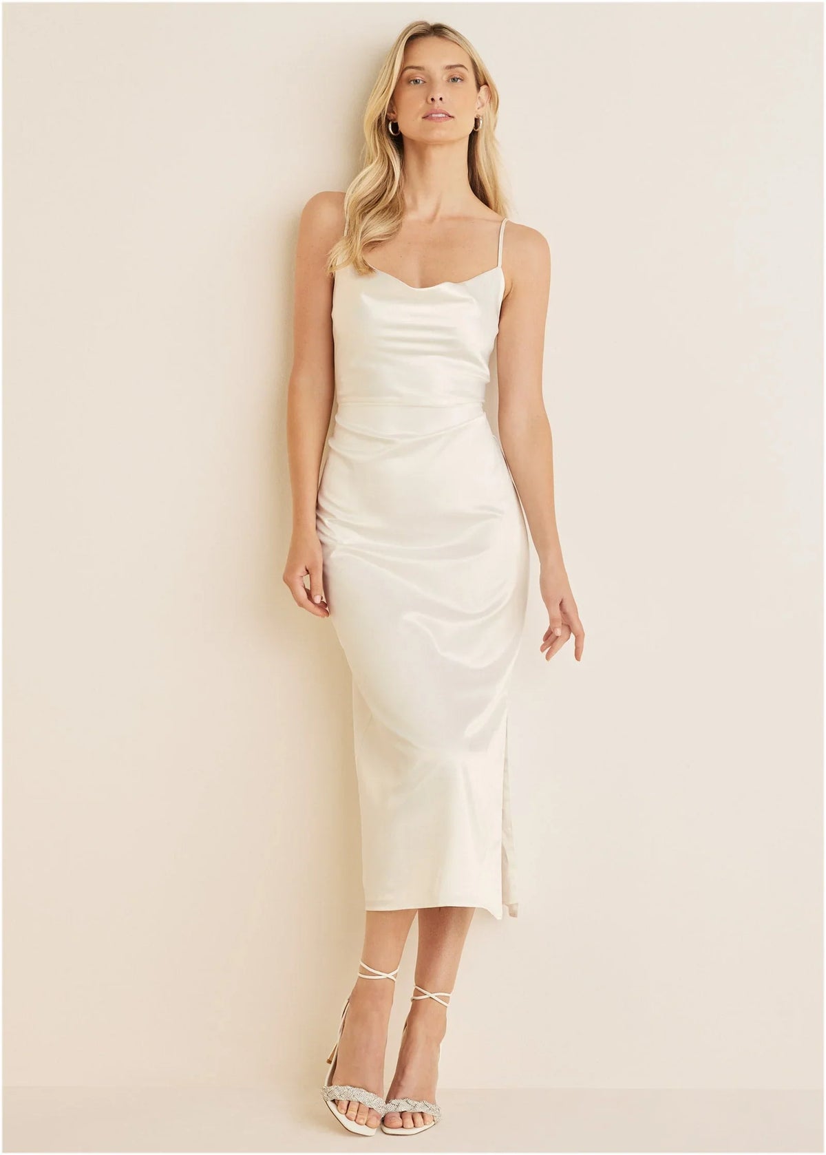 Cowl Neck Slip Dress Off White