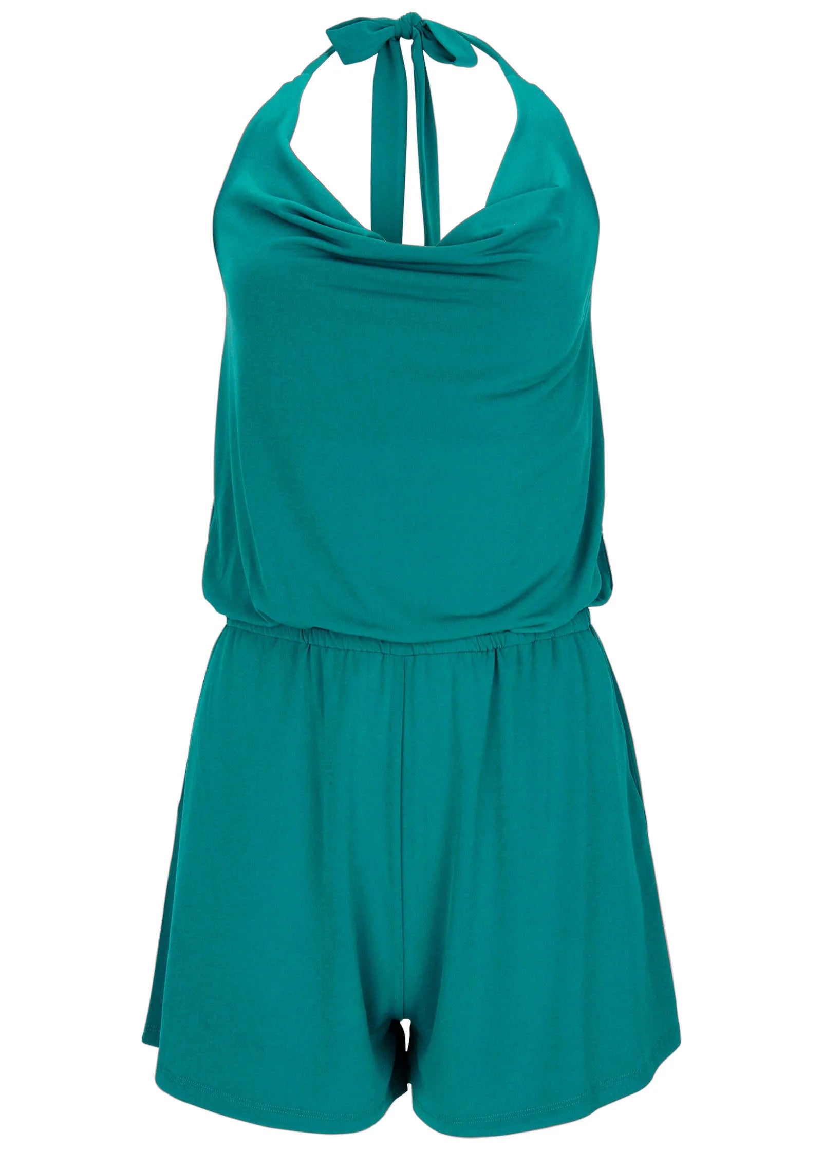Cowl Neck Cover Up Romper Teal