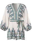 Paisley Print Linen Romper White Multi