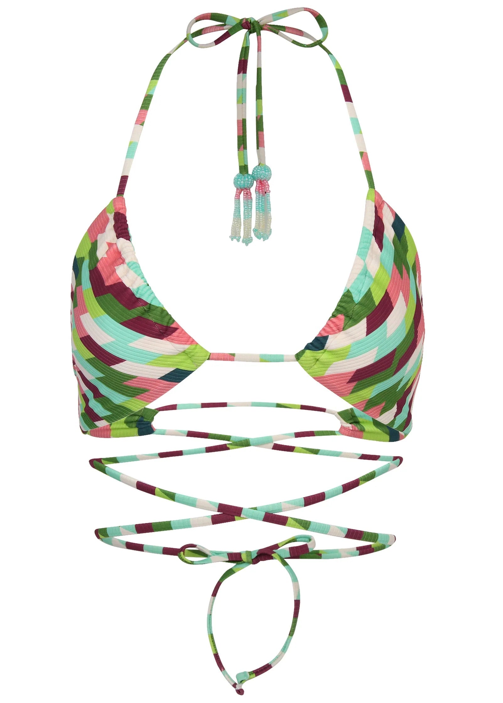 Ribbed Convertible Swim Top Dynamic Geo Small