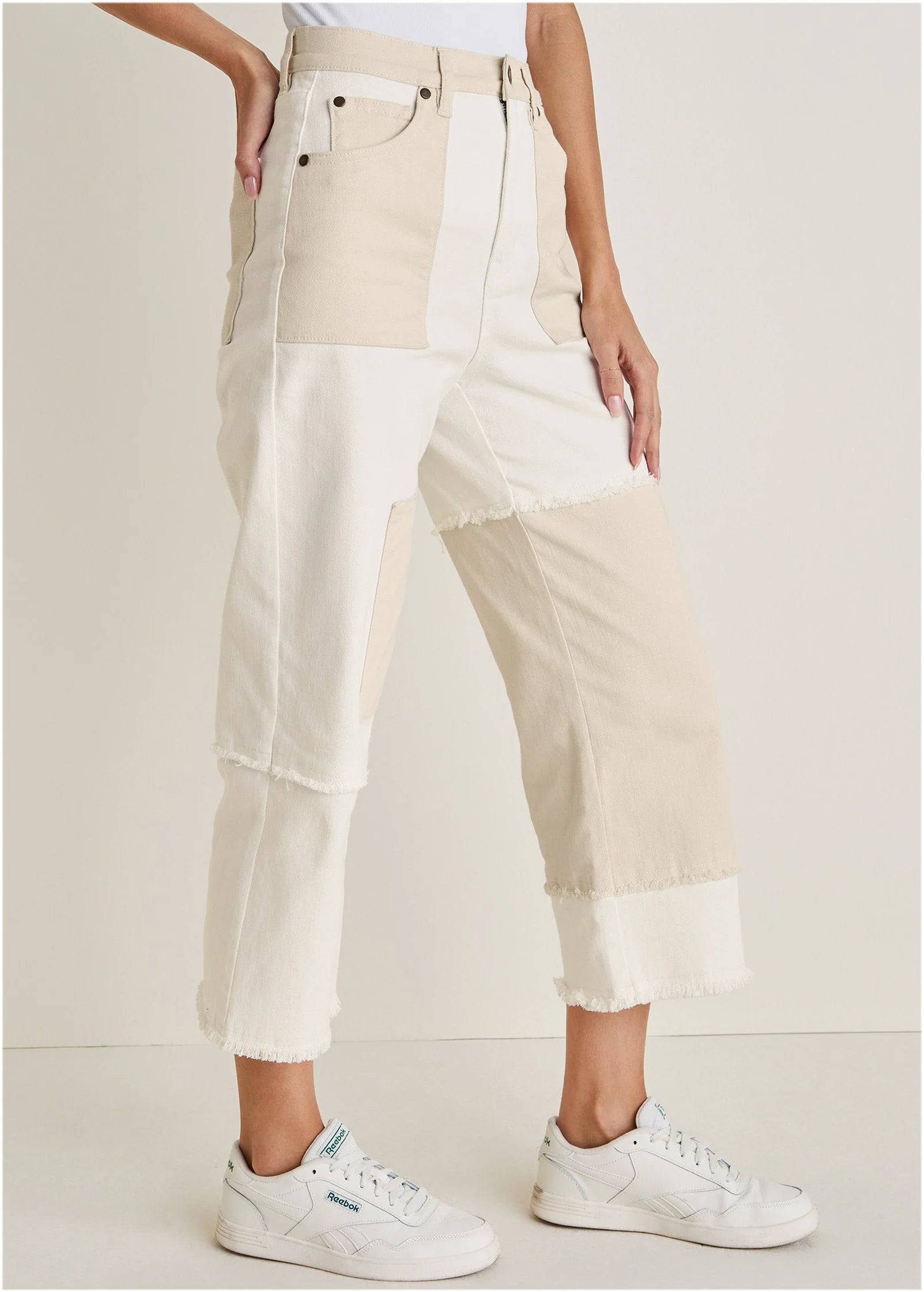 Patchwork Wide Leg Jean Whisper White Turtledove Combo