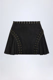 Lace Up Mid Rise Mini Skirt in Black
