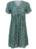 Printed V Neck Dress Green Black