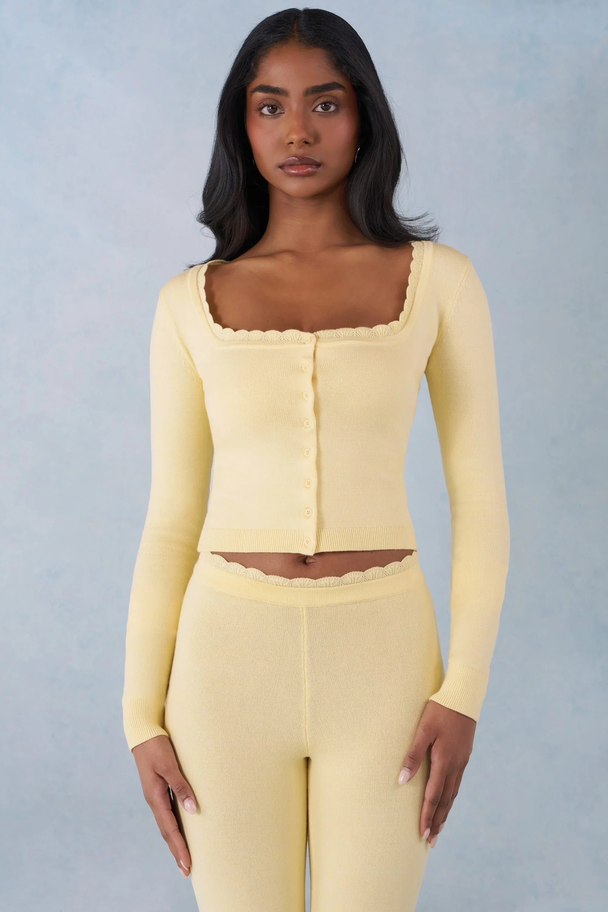 Knit Long Sleeve Cardigan in Butter Yellow