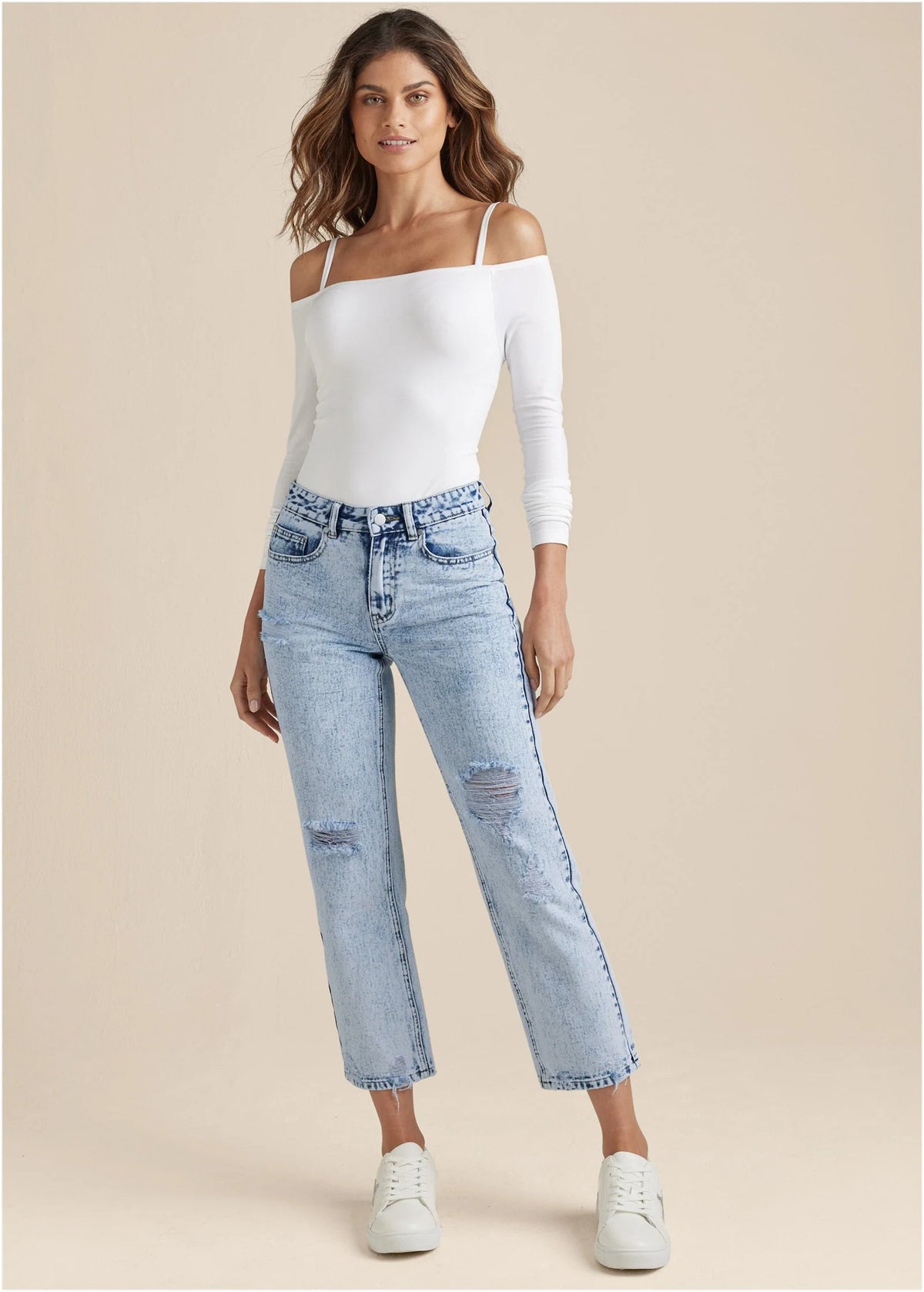 Stove Pipe Distressed Jeans Acid Wash