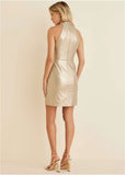 Faux Leather Mini Dress Gold Metallic