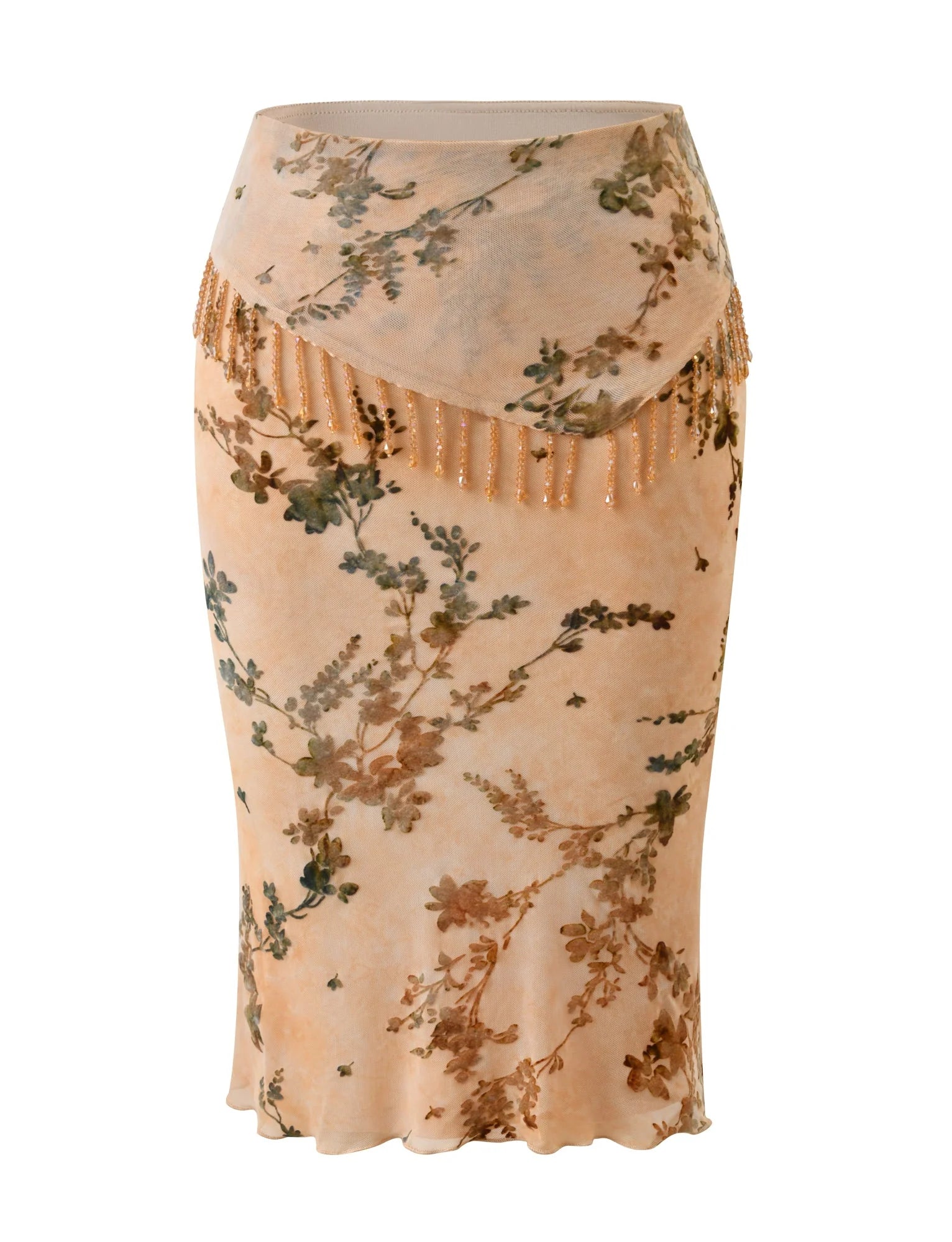 OONA BURN OUT FRINGE SKIRT TAN