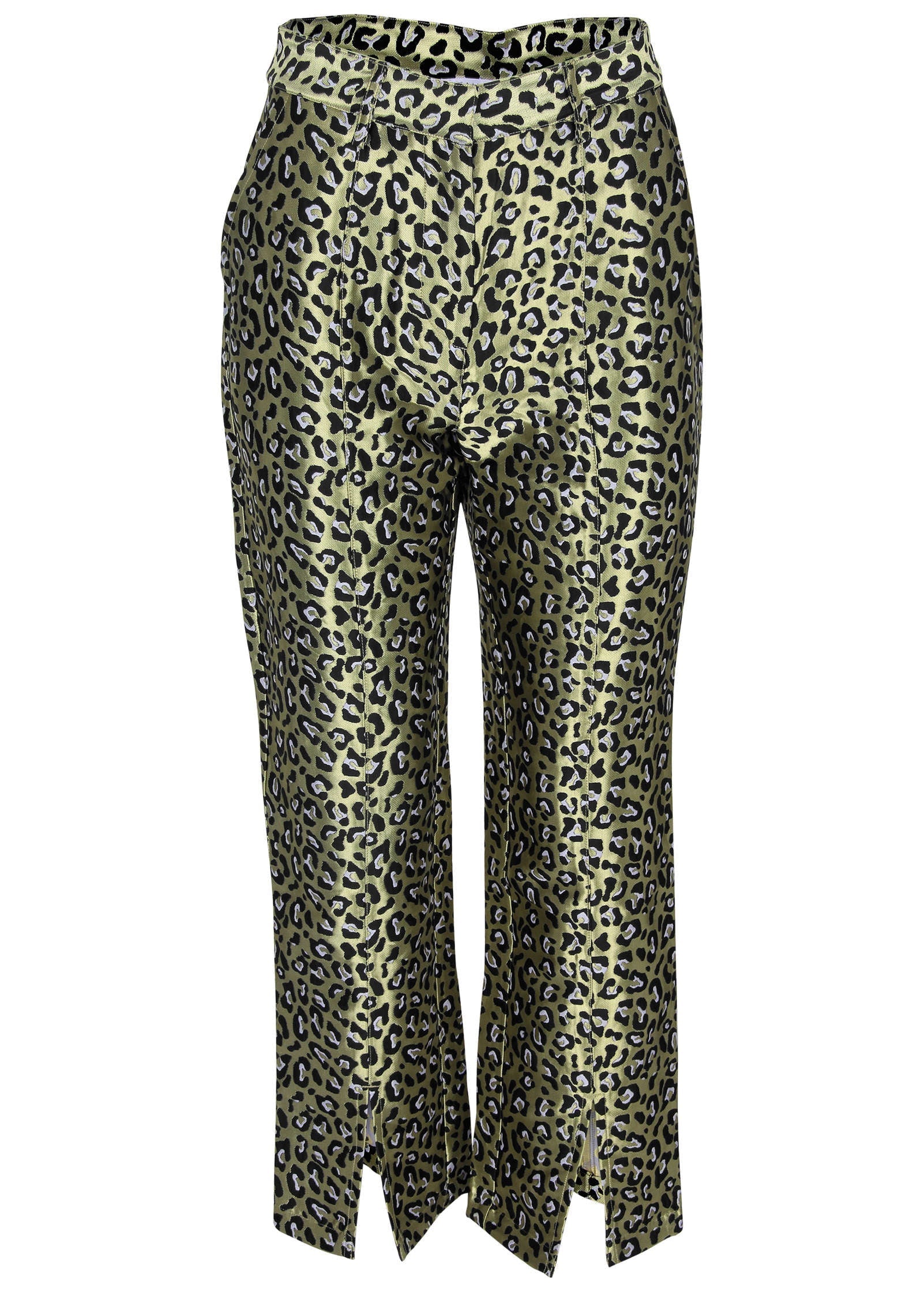 Jacquard Slit Hem Pants Black Gold