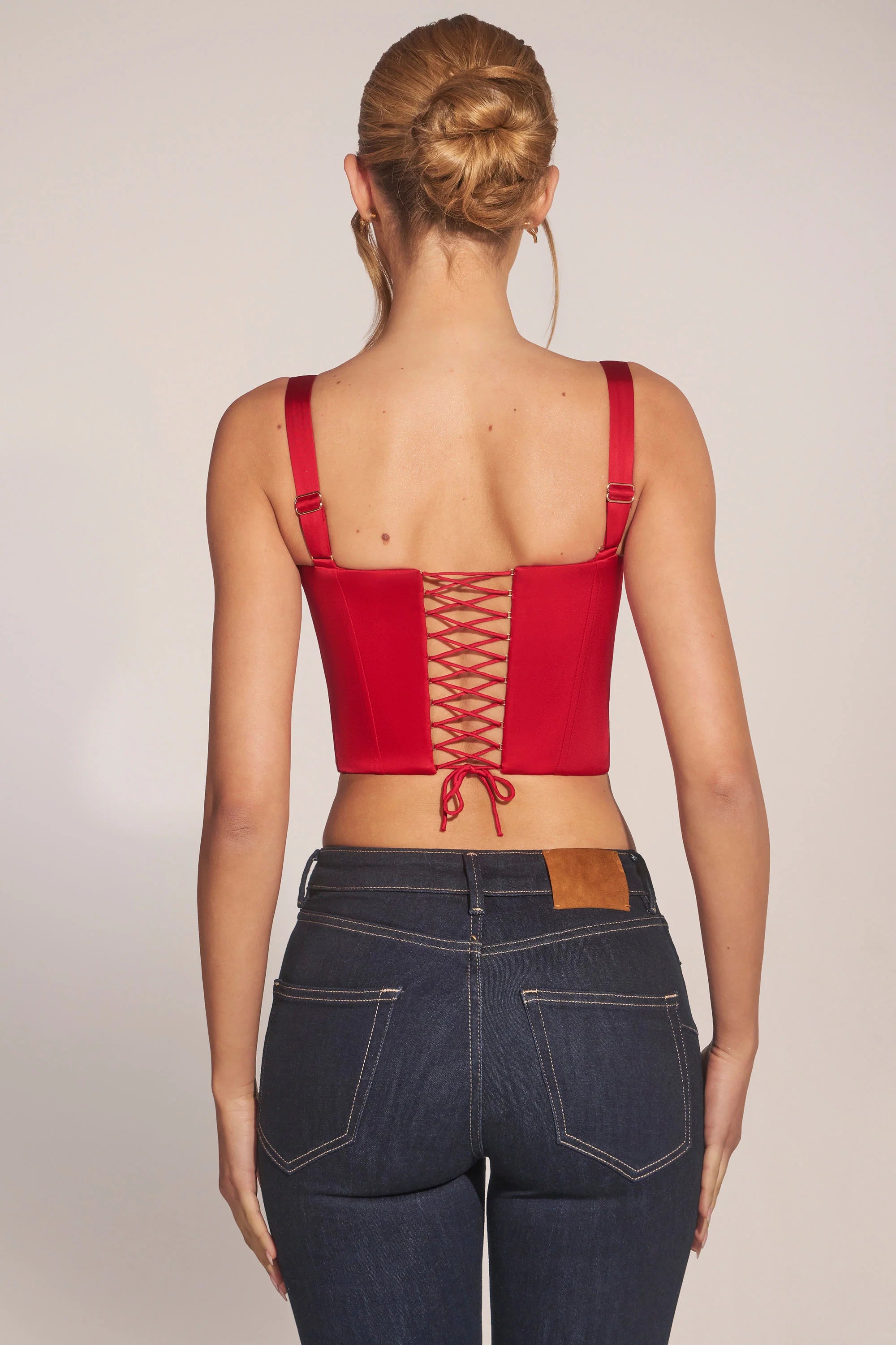 Sweetheart Neck Lace Up Corset Top in Cherry