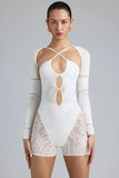 Embellished Cut Out Unitard in Ivory