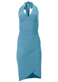 Halter Wrap Dress Blue