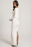 Soft Jersey Boat Neck Tie Gather Maxi Dress in White