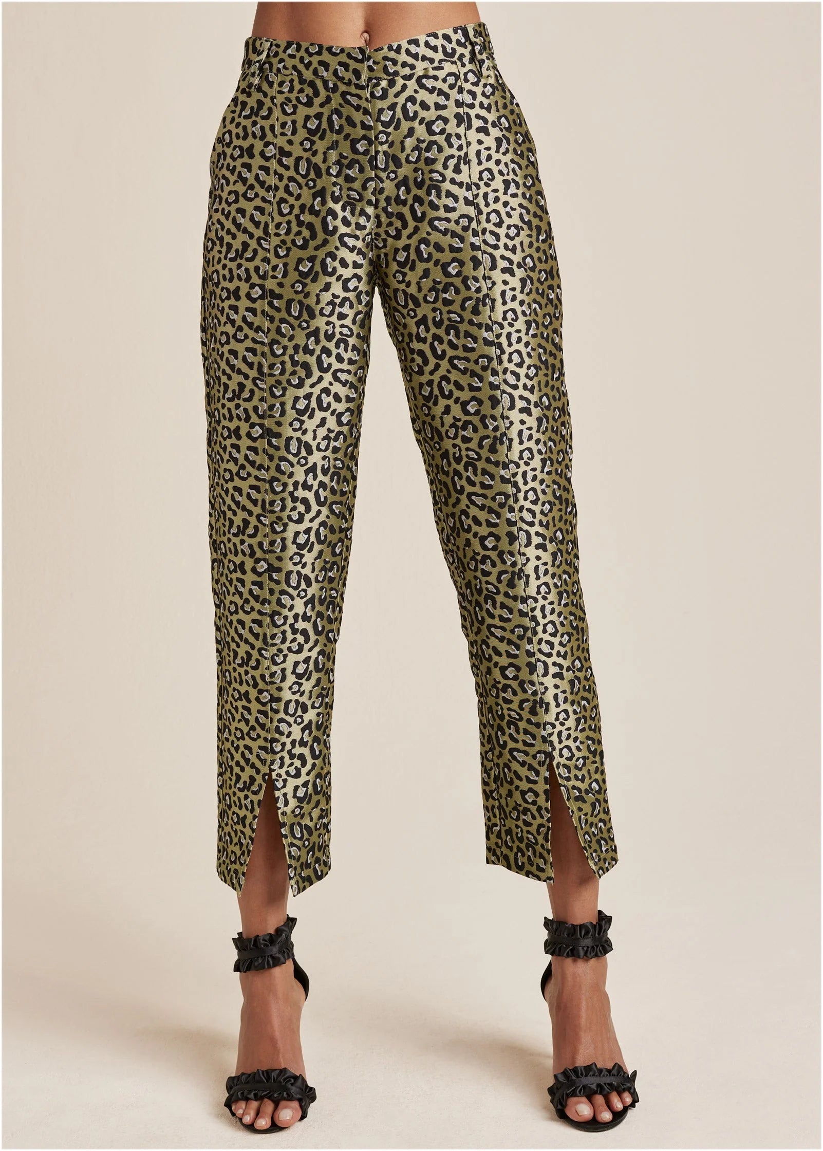 Jacquard Slit Hem Pants Black Gold