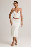 Modal Ruched Mid Rise Midaxi Skirt in White