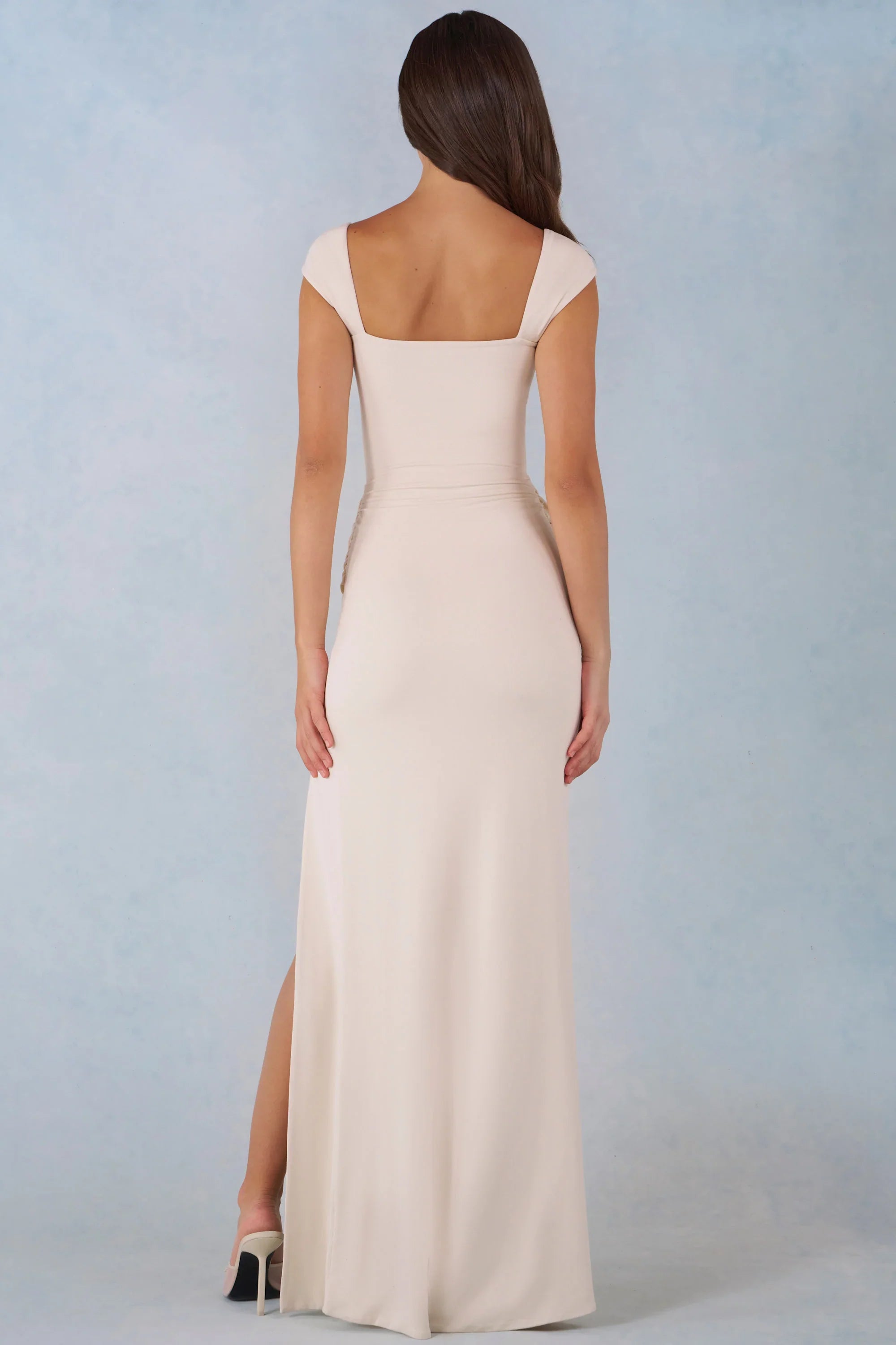 Modal Sweetheart Neck Cowl Waist Maxi Dress in Ivory