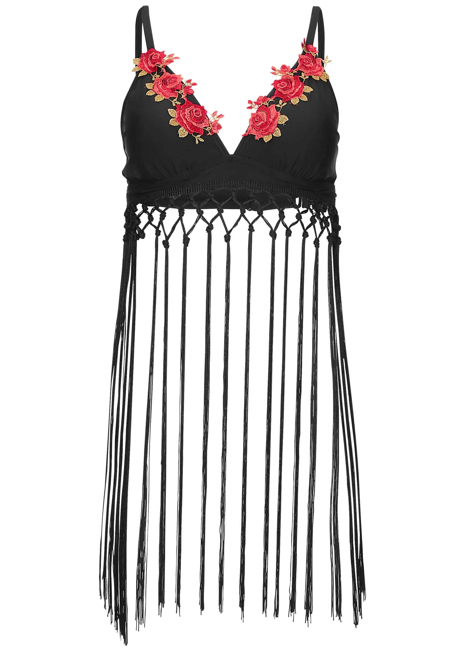 Fringe Detail Triangle Top Jet Black