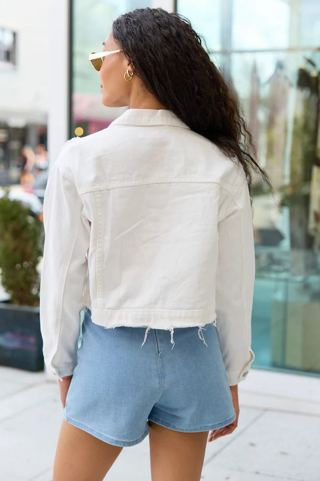 Run Around Town Ivory Deconstructed Denim Jacket