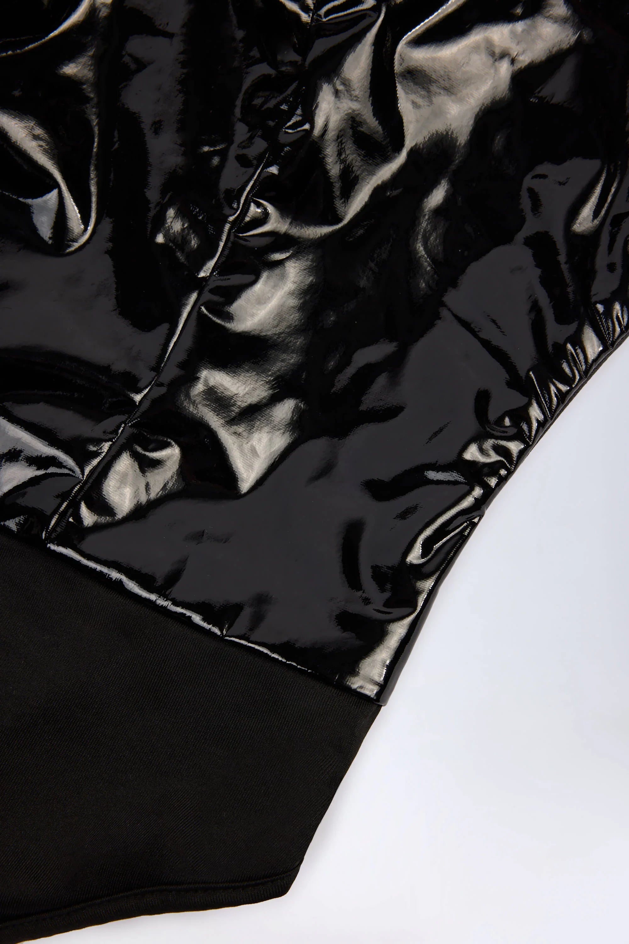 Glossy Vinyl Plunge Neck Bodysuit in Black