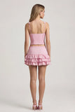 Layered Ruffled Low Rise Mini Skirt in Soft Pink
