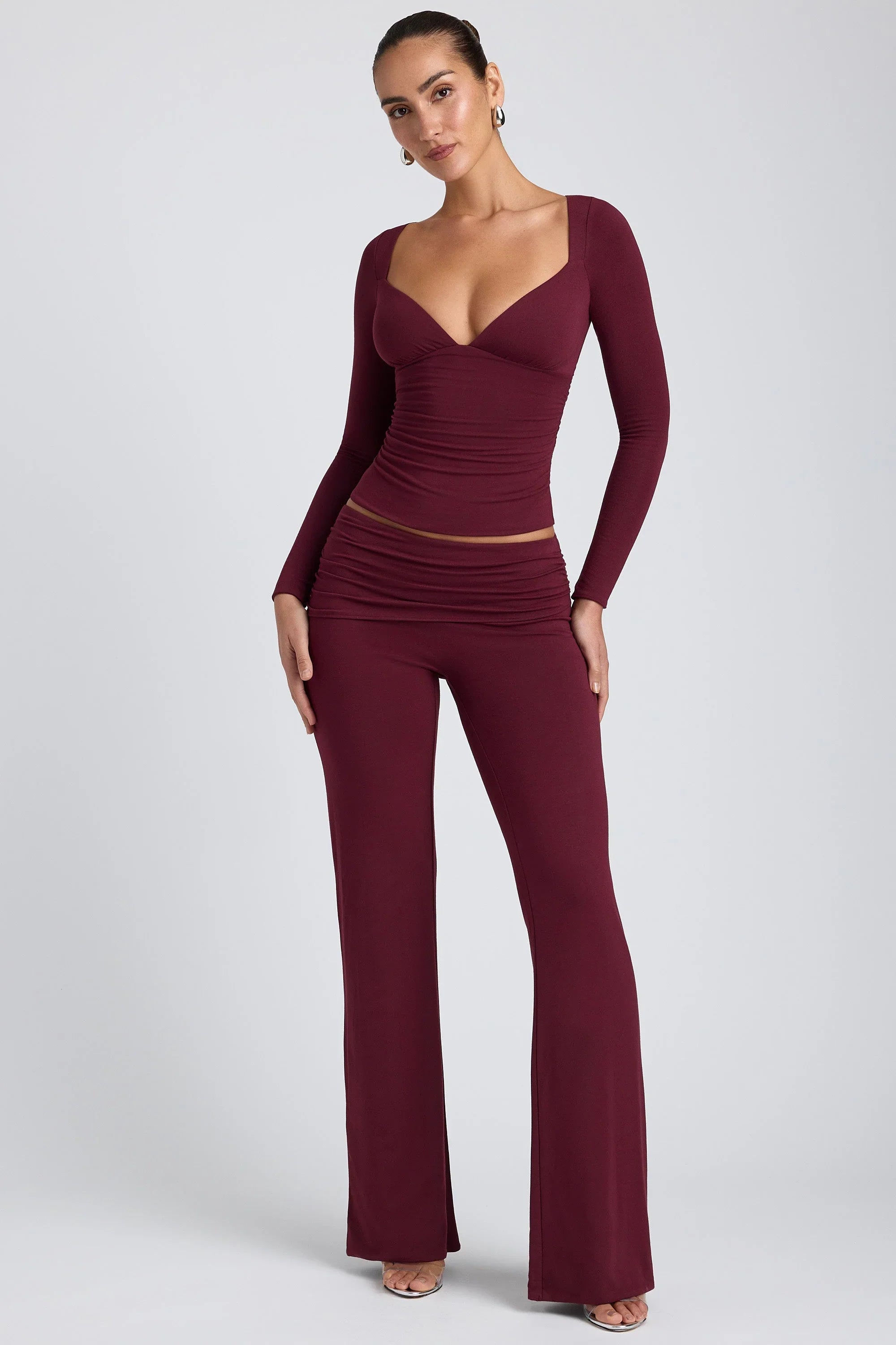 Modal Ruched Long Sleeve Top in Plum