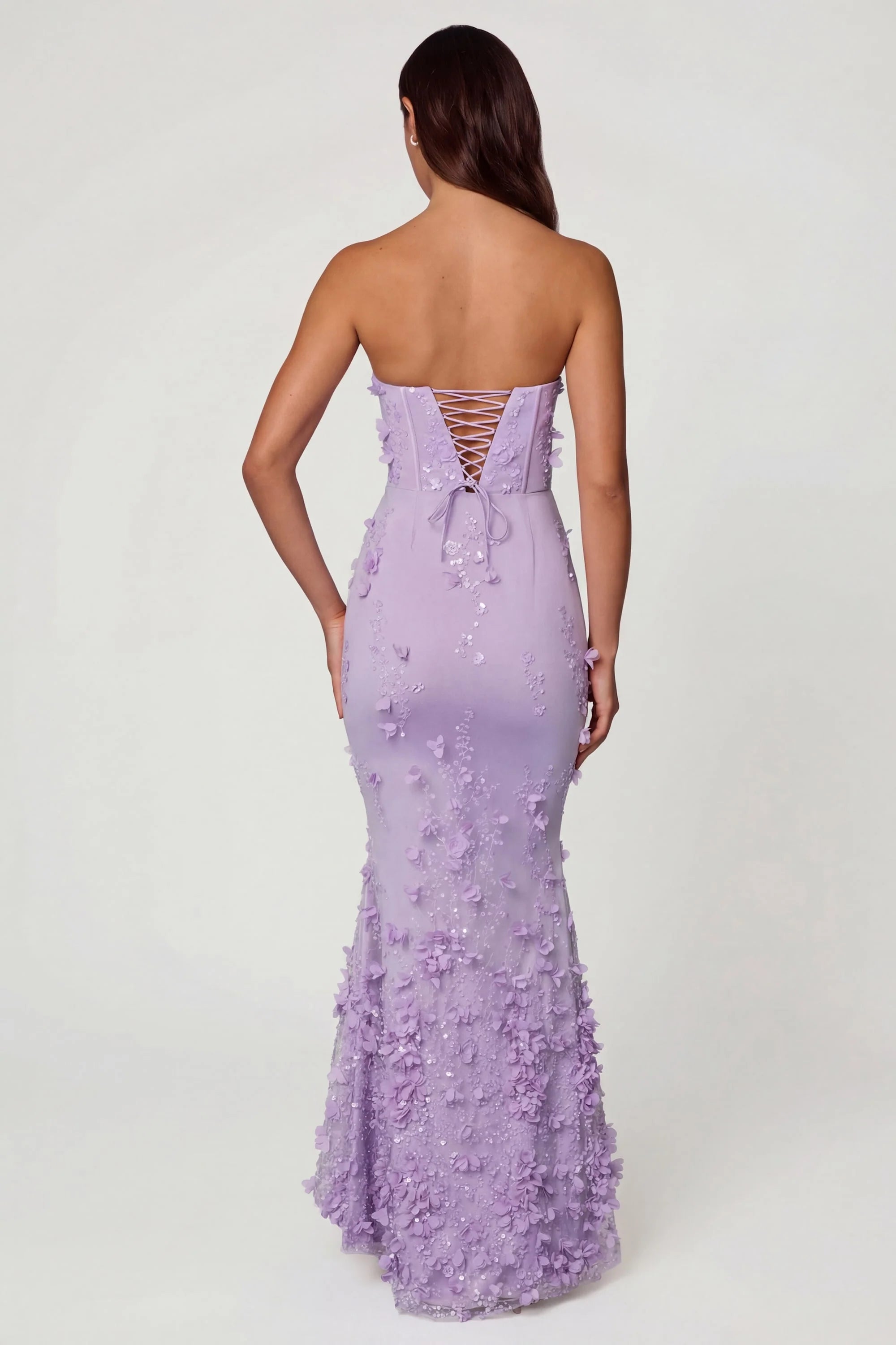 Lace Up Corset Maxi Dress in Lilac