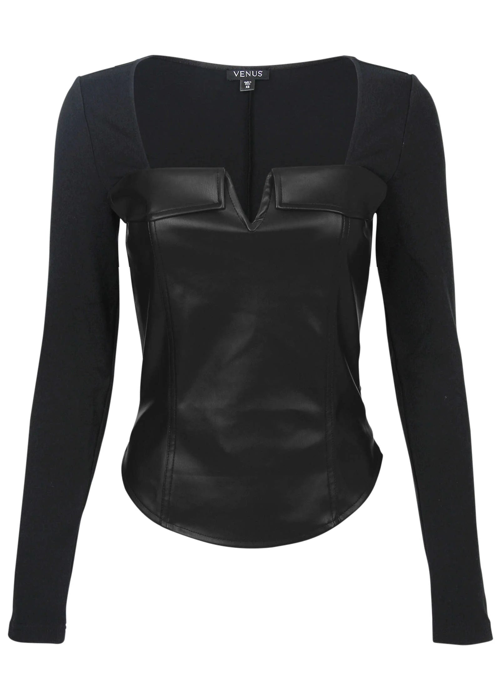 Faux Leather Corset Top Jet Black