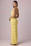 Ruffled Backless Halterneck Maxi Dress in Lemon Yellow