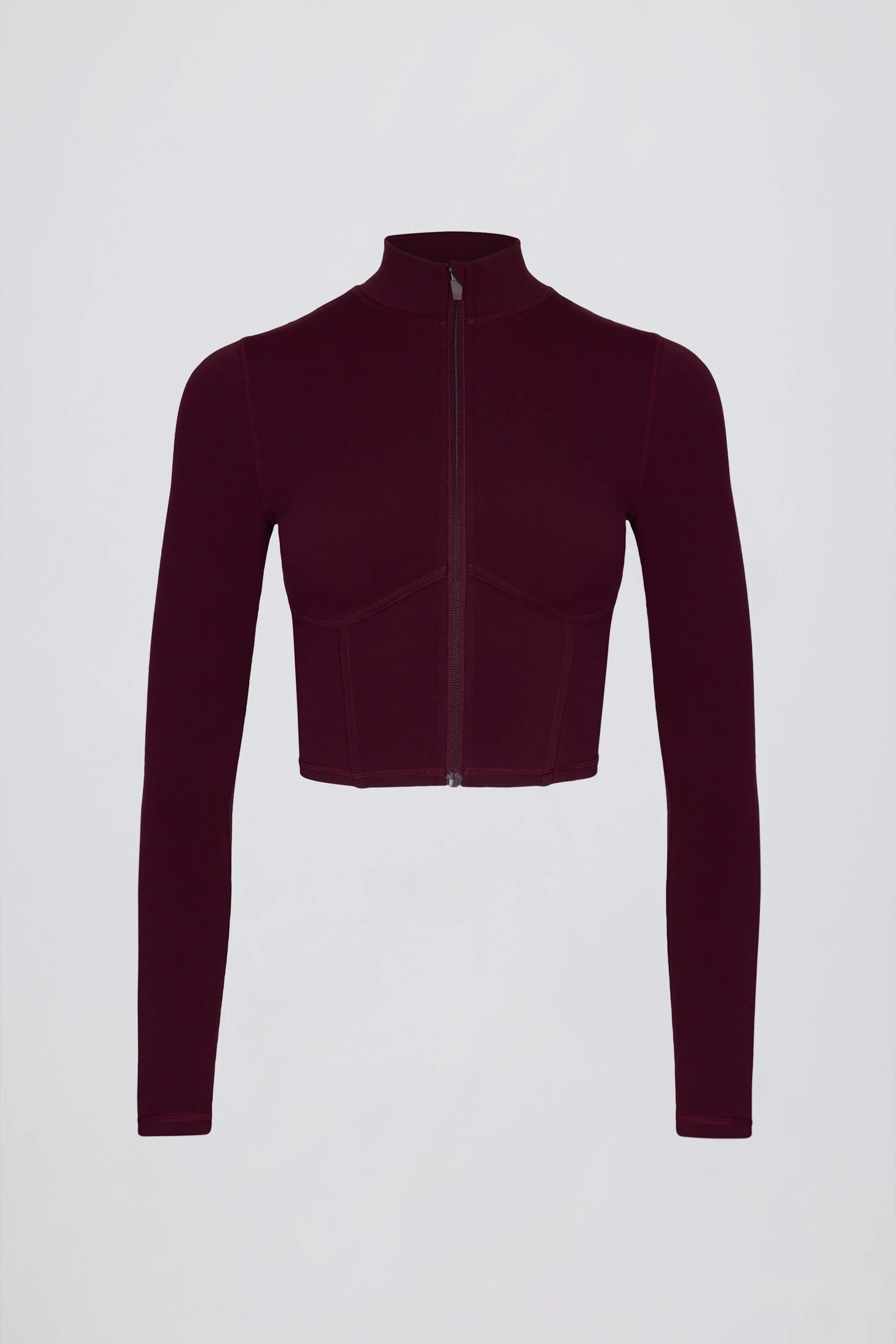 Soft Active Zip Up Cropped Jacket in Burgundy