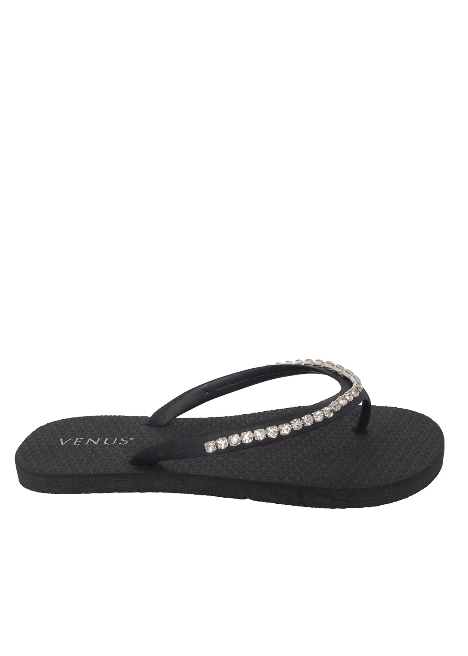 Rhinestone Flip Flop Sandals Black