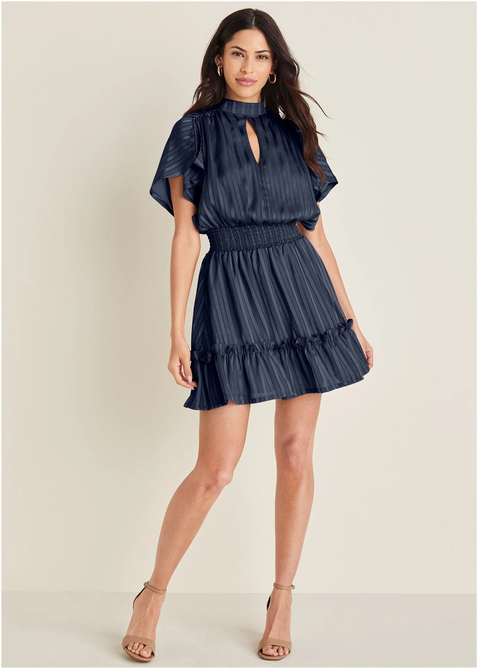 High Neck Mini Dress Navy