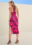 Floral Halter Bodycon Dress Pink Multi