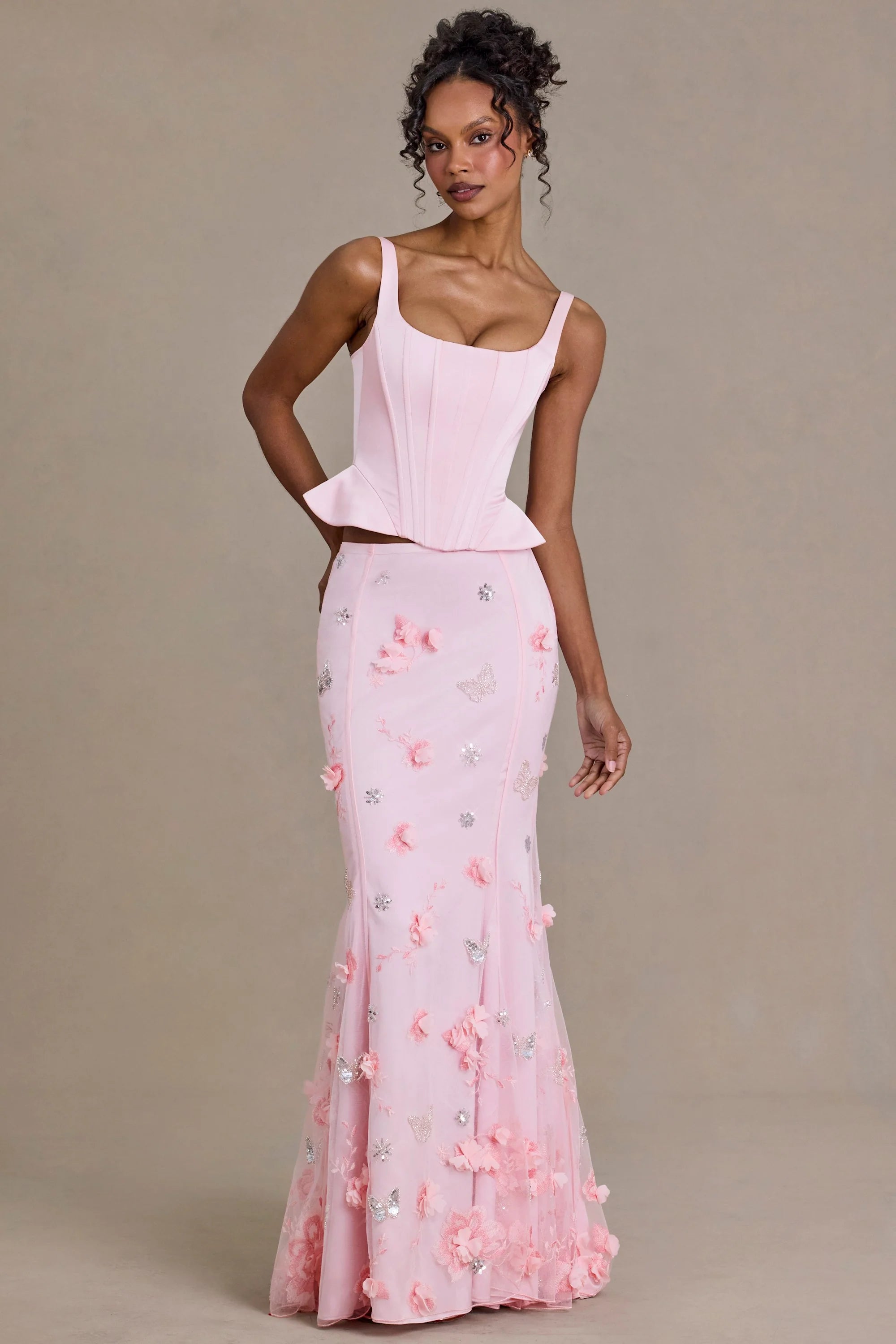 Satin Lace Up Corset Top in Baby Pink
