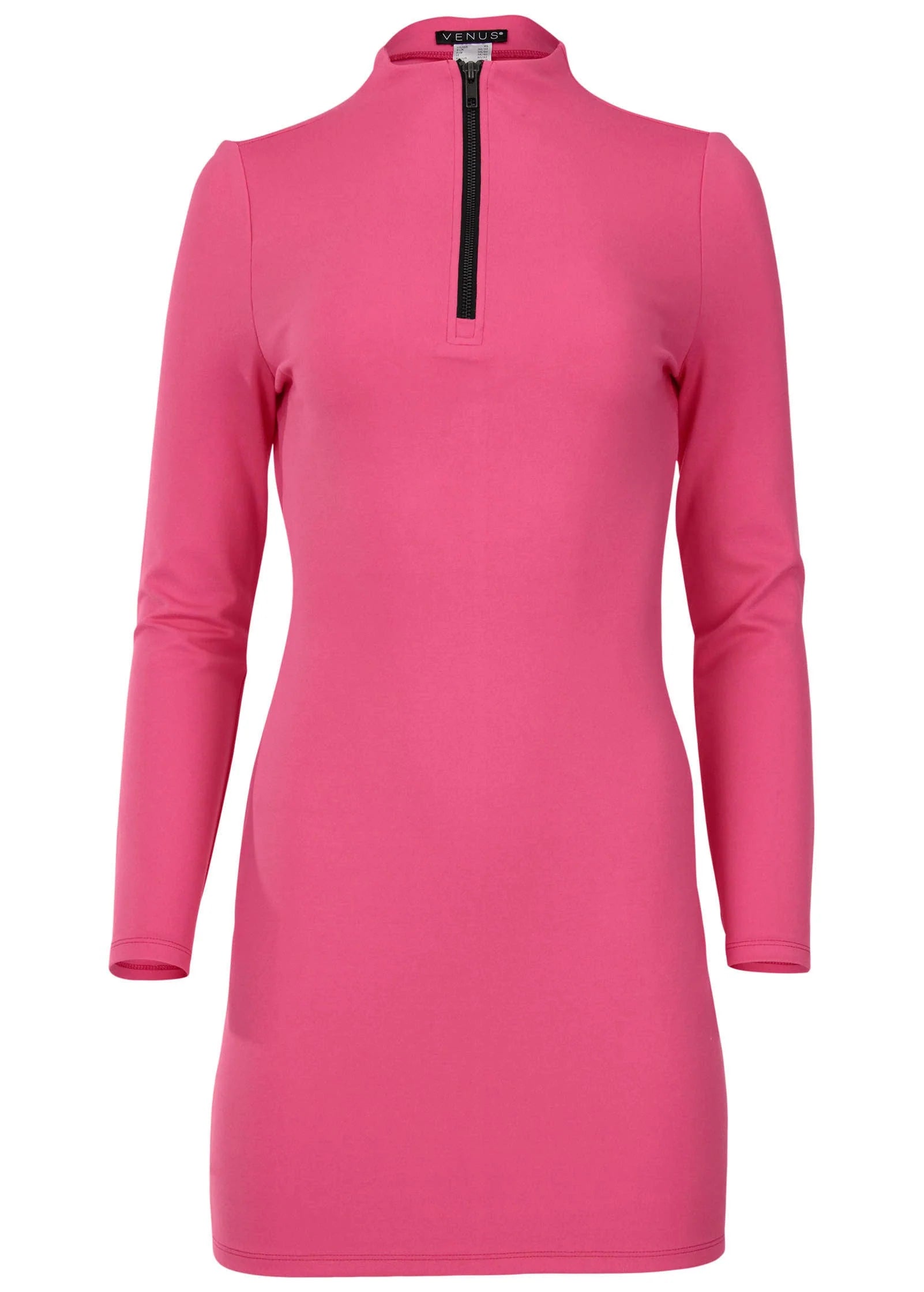 Ponte Zip Front Mini Dress Hot Pink