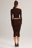 Modal Mid Rise Pencil Midi Skirt in Chocolate Brown